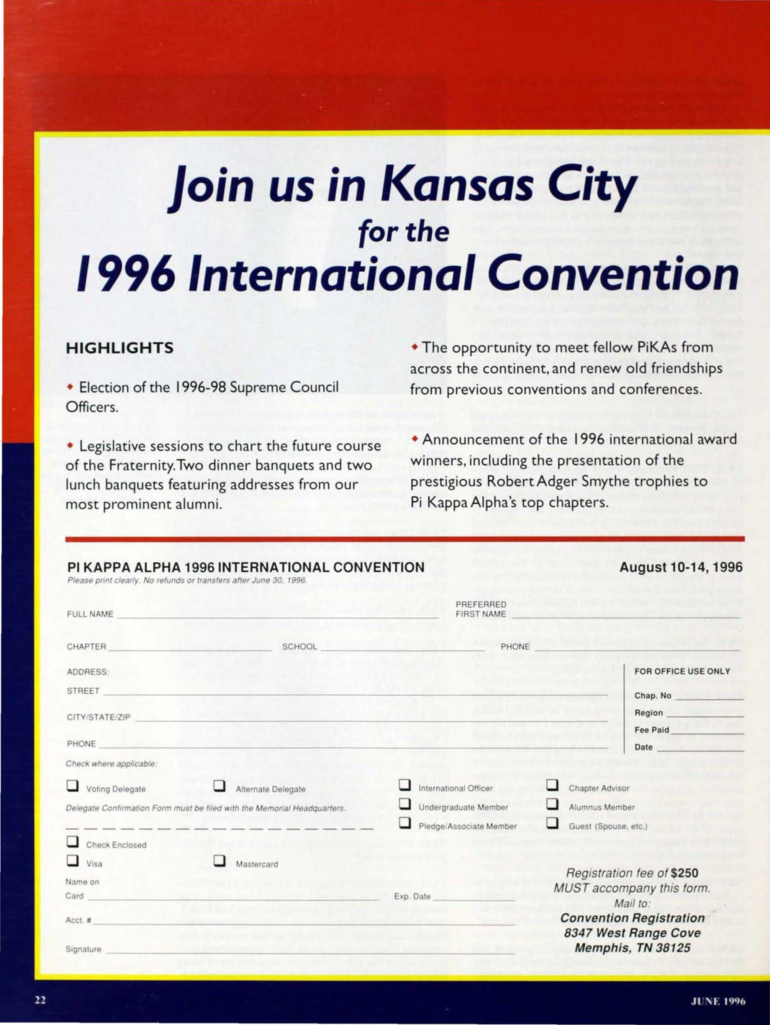 Join Us in Kansas City for the 1996 International Convention